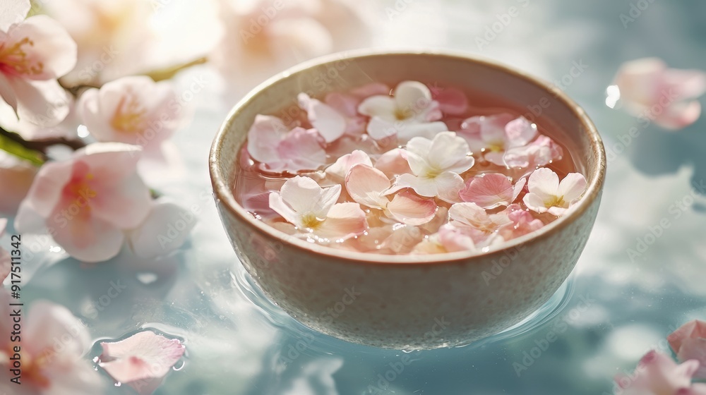 Delicate pink flowers floating in a bowl of water Delicate pink flowers floating in a bowl of water