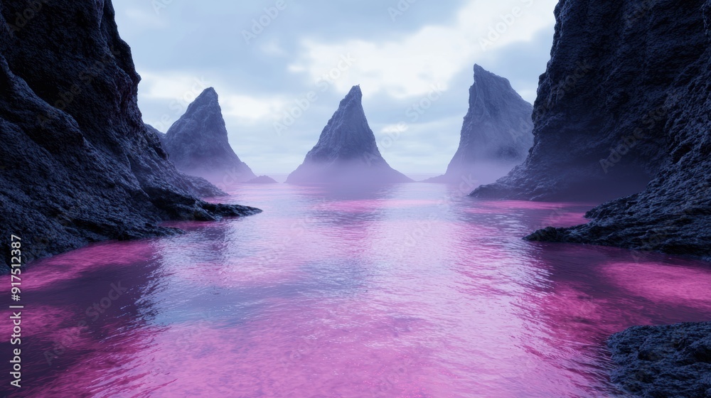 Obraz premium Dramatic mountain landscape with pink water reflection