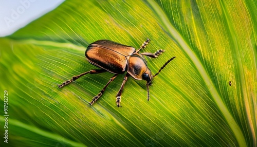 plagionotus arcuatus on a green leaf photo