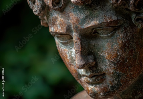 Close-up of an ancient bronze statue