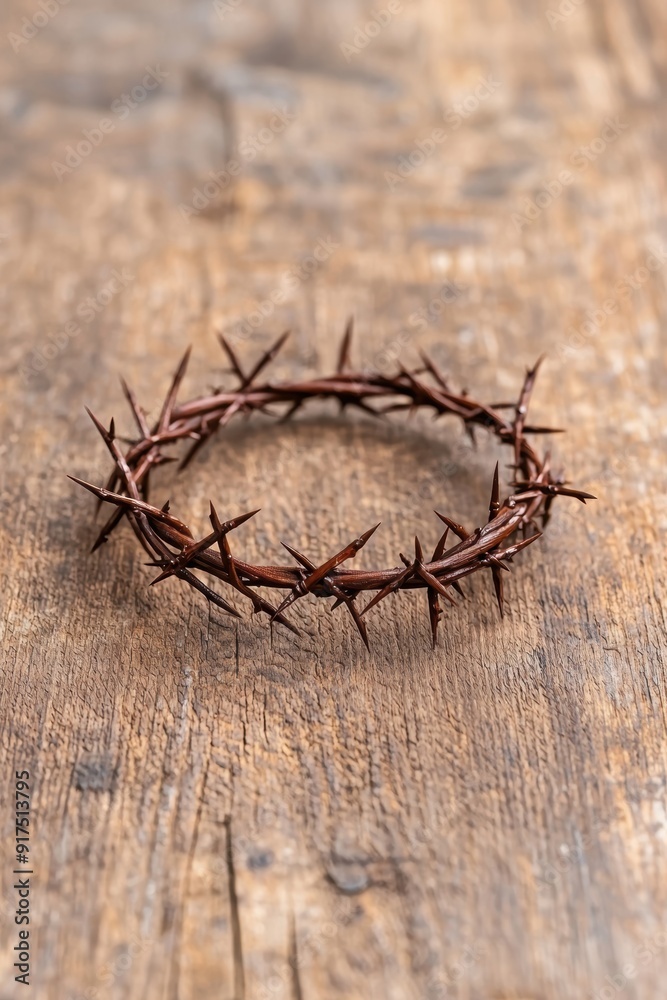 Fototapeta premium Crown of thorns on wooden surface