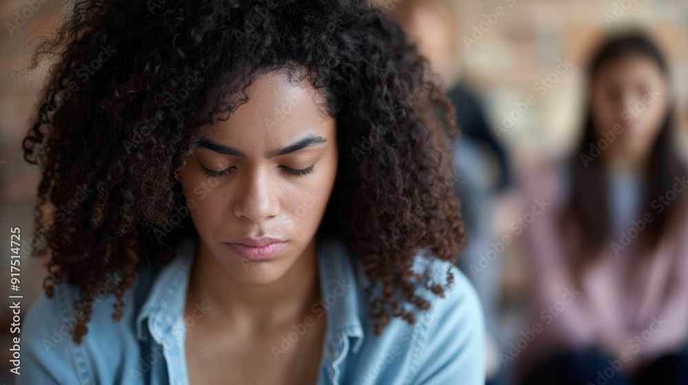 Woman Showing Emotional Distress in Support Group Therapy Session Woman Showing Emotional Distress in Support Group Therapy Session