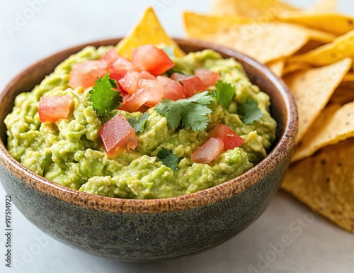 Delicious homemade guacamole with tortilla chips