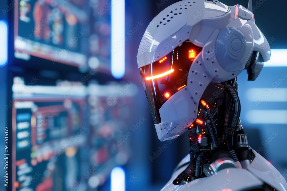 Fototapeta premium AI-Driven Security Solutions, an innovative approach to integrating artificial intelligence within business sectors to enhance technology security and operational efficiency.