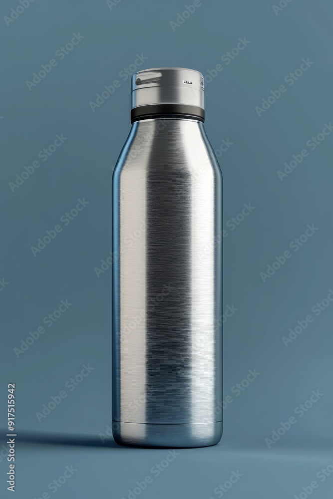 Blank thermos insulated vacuum stainless steel beverage bottle mockup template. 3d render illustration. stock photo Blank thermos insulated vacuum stainless steel beverage bottle mockup template. 3d render illustration. stock photo
