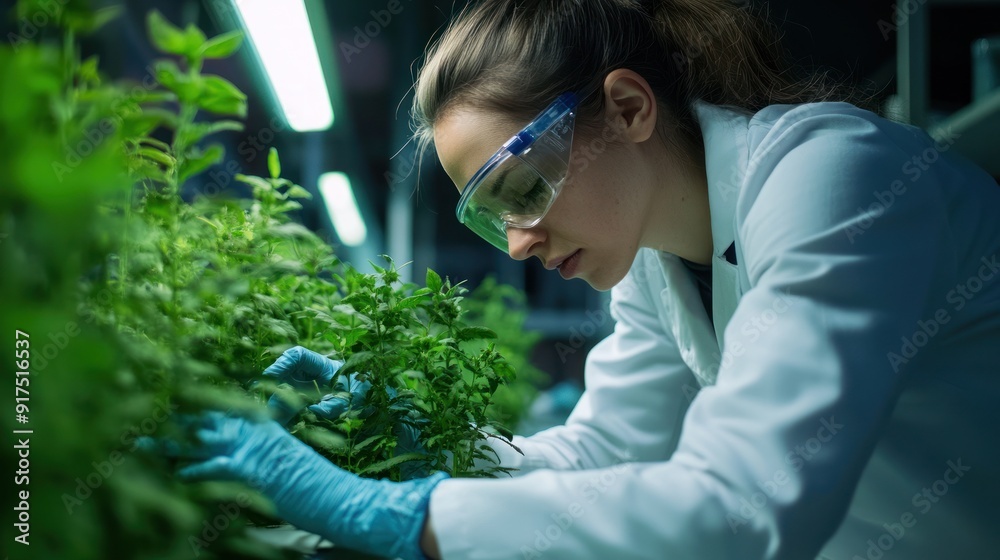 Woman Scientist Inspecting Plants in a Lab Woman Scientist Inspecting Plants in a Lab