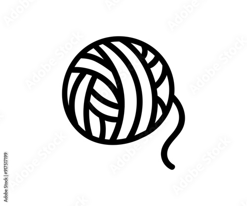 Yarn ball icon. Black line yarn for knitting, crocheting, sewing. Vector thread icon.