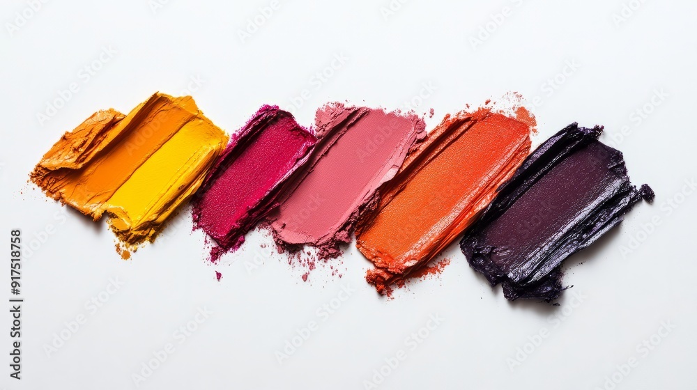 Creative beauty fashion concept photo of cosmetic swatches on white background. Creative beauty fashion concept photo of cosmetic swatches on white background.