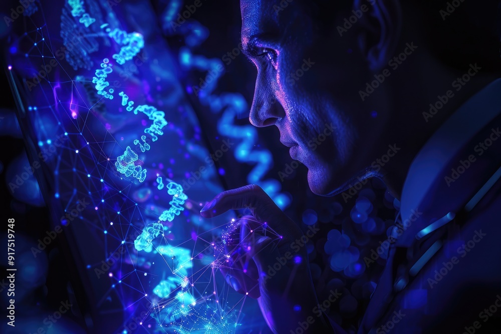 Medicine of the future. Healthcare technology and the networking concept. DNA. Digital health and networking on the hologram. Futuristic physician. Engineering and Medtech Medicine of the future. Healthcare technology and the networking concept. DNA. Digital health and networking on the hologram. Futuristic physician. Engineering and Medtech