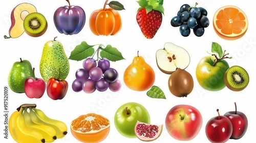 Vibrant Selection: A variety of fresh fruits in high detail. Wholesome and nutritious concept photo