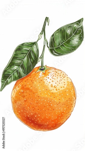 Vibrant Orange. Detailed hand-drawn illustration of an orange fruit. photo