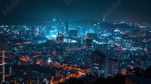 Wallpaper Mural Night Cityscape with Vibrant Lights Torontodigital.ca