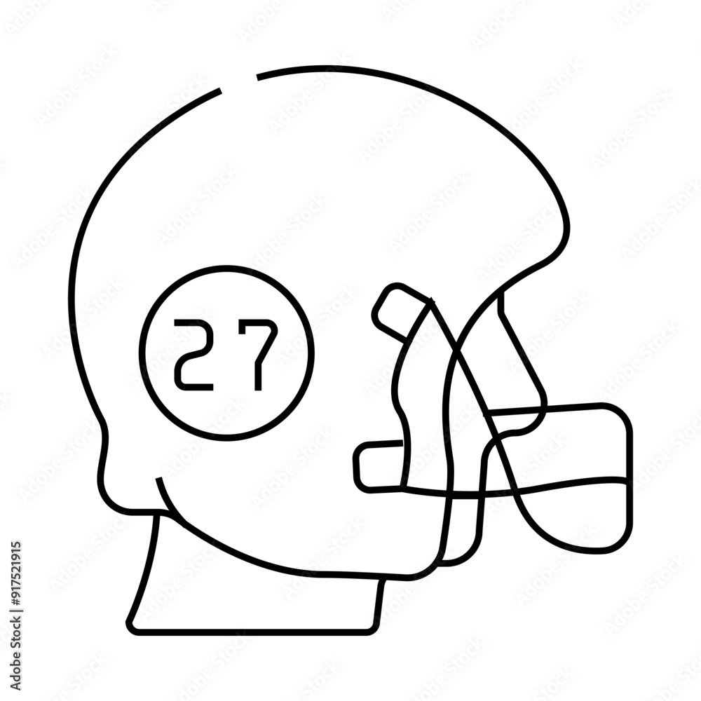 Obraz premium rugby football player helmet with number line icon vector. rugby football player helmet with number sign. isolated contour symbol black illustration