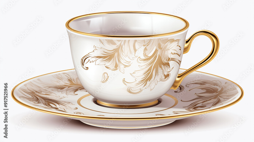 Elegant Gold and White Teacup and Saucer Set for Luxurious Tea Time Elegant Gold and White Teacup and Saucer Set for Luxurious Tea Time
