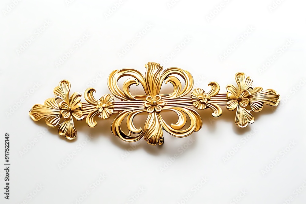 Fototapeta premium Gold Barrette isolated on white background.