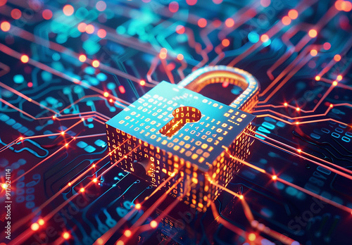 Photo of a Digital Lock on a Circuit Board Representing Cybersecurity