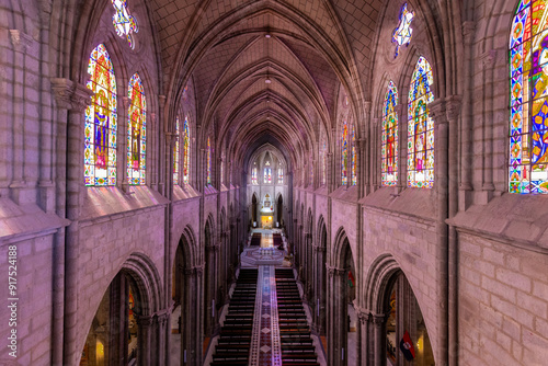 Cathedral Basilica of National Vow in historic center of Quito, Ecuador. Roman catholic church.
