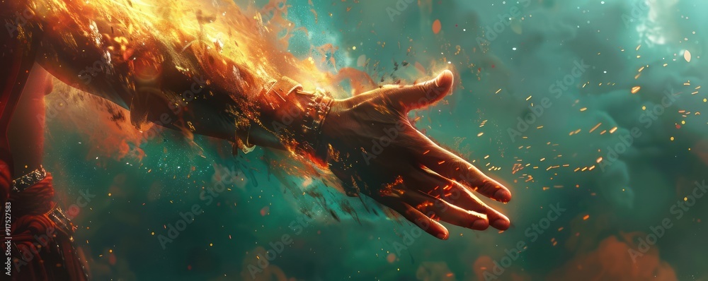 Ancient Genie Granting Wishes A Timeless Magic Illustration of a Fiery ...