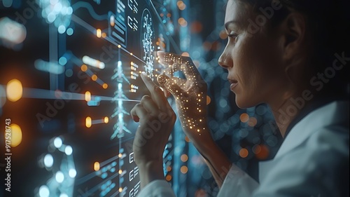 medicine doctor touching electronic medical record on DNA artificial intelegent