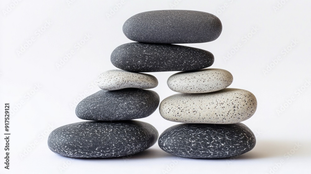 Stones black and white lined in a pyramid on a white background Stones black and white lined in a pyramid on a white background