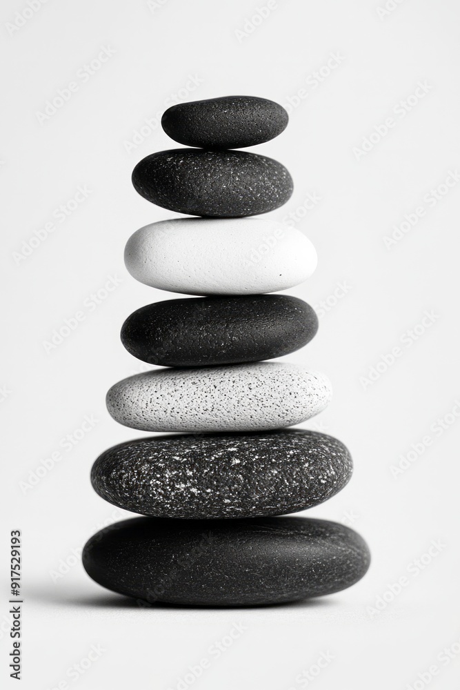 Stones black and white lined in a pyramid on a white background Stones black and white lined in a pyramid on a white background