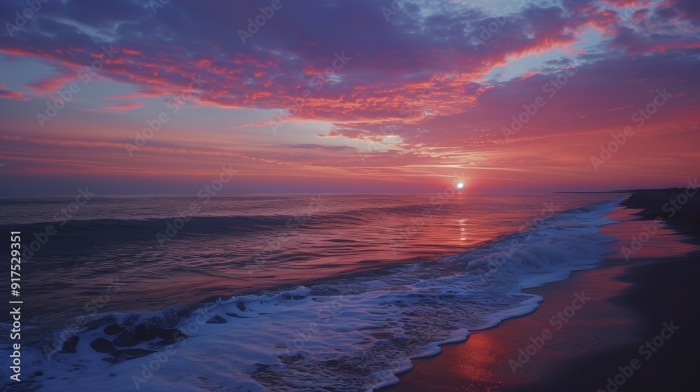 Stunning Sunset Over Calm Ocean Waves Illuminating Pink Sky Stunning Sunset Over Calm Ocean Waves Illuminating Pink Sky