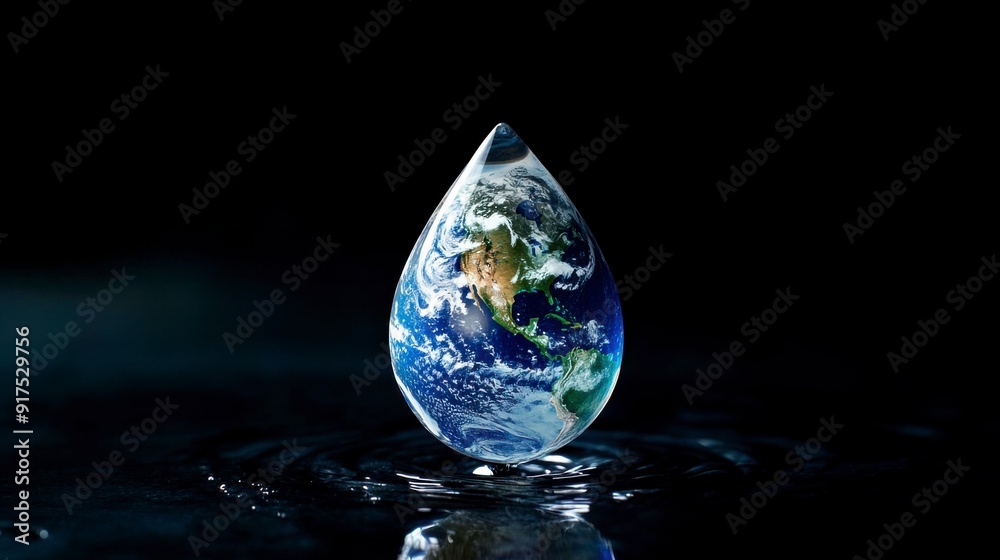 Earth in the shape of a drop of water. Concept of resource protection and ecology. World Water Day.