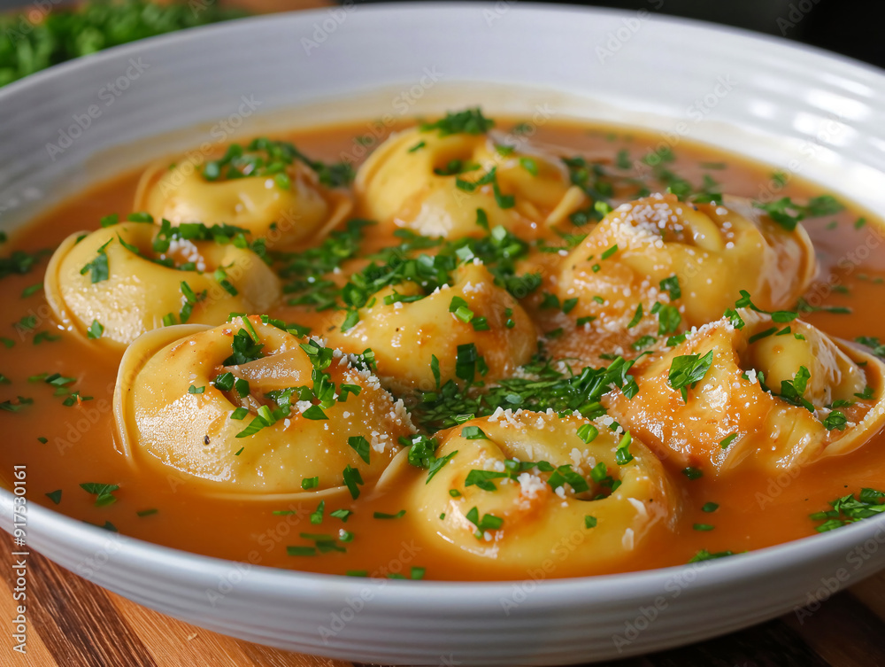 A bowl of pasta with parsley and cheese. The pasta is in the shape of small balls and is covered in parsley and cheese A bowl of pasta with parsley and cheese. The pasta is in the shape of small balls and is covered in parsley and cheese