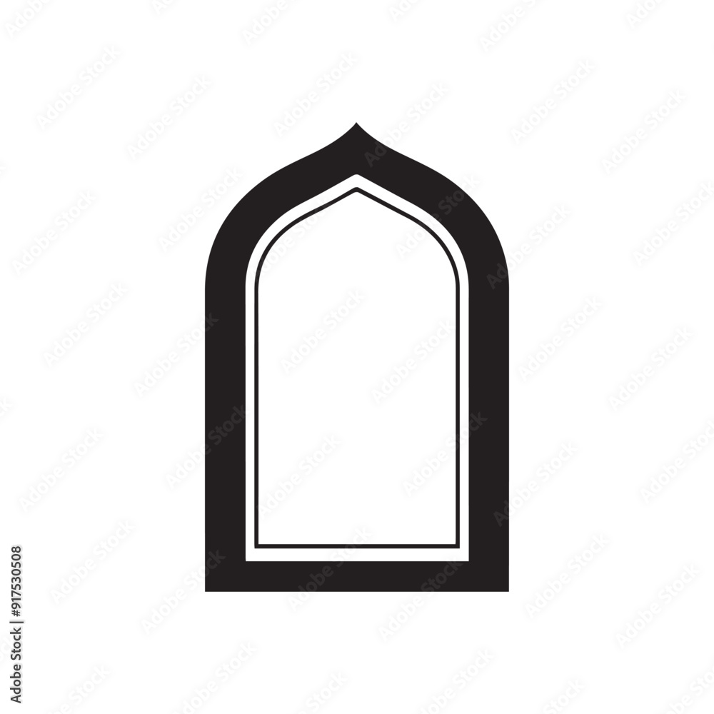 Mosque window black outline icon islamic muslim culture design. Mosque window black outline icon islamic muslim culture design.