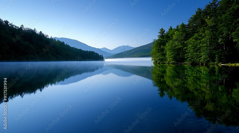 Serene lakeside view at sunrise, featuring the soft glow of morning light reflecting on calm waters, surrounded by lush green forests under a clear blue sky, ideal for peaceful and tranquil themes, Serene lakeside view at sunrise, featuring the soft glow of morning light reflecting on calm waters, surrounded by lush green forests under a clear blue sky, ideal for peaceful and tranquil themes,