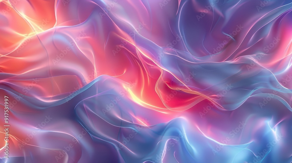 Obraz premium Abstract waves of soft, colorful fabric in pastel hues of pink, purple, and orange, creating a flowing, dreamy texture.