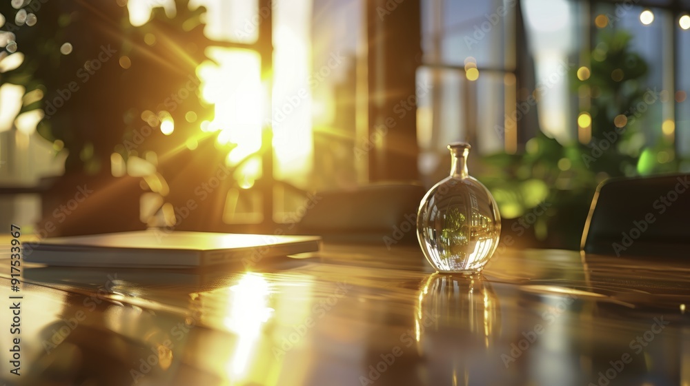 Glass Bottle on a Wooden Table with Sunlight Glass Bottle on a Wooden Table with Sunlight