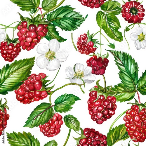 pattern of strawberry and raspberry with leaves