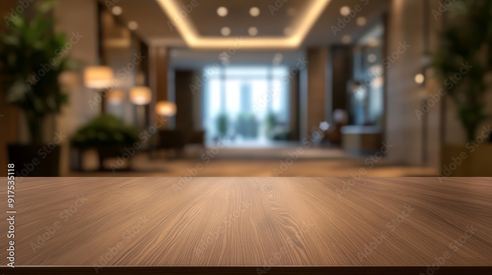 Fototapeta premium Empty hotel lobby table top with blurred hotel background