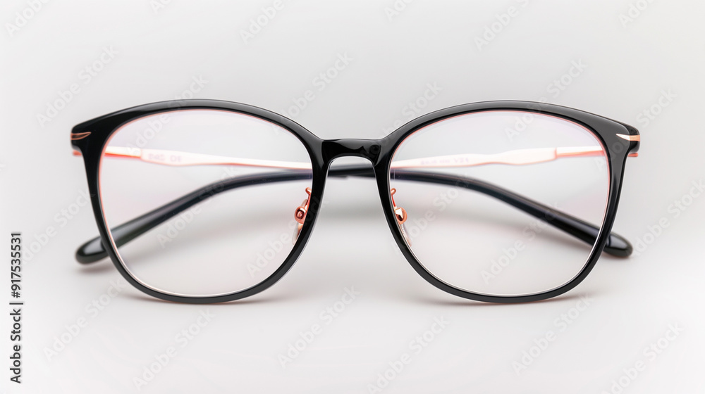 Black eyeglasses with rose gold accents, featuring a timeless design that blends modern and classic elements, set against a clean background. Black eyeglasses with rose gold accents, featuring a timeless design that blends modern and classic elements, set against a clean background.