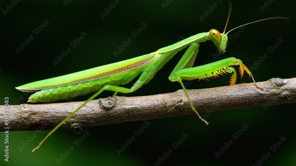 Green Praying Mantis on a Branch Green Praying Mantis on a Branch