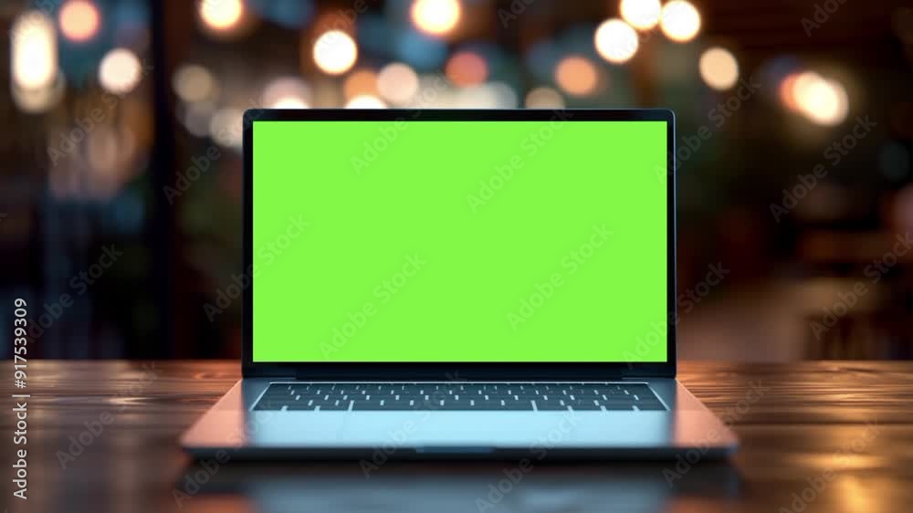 Slow optical zoom into a laptop computer screen with green chromakey