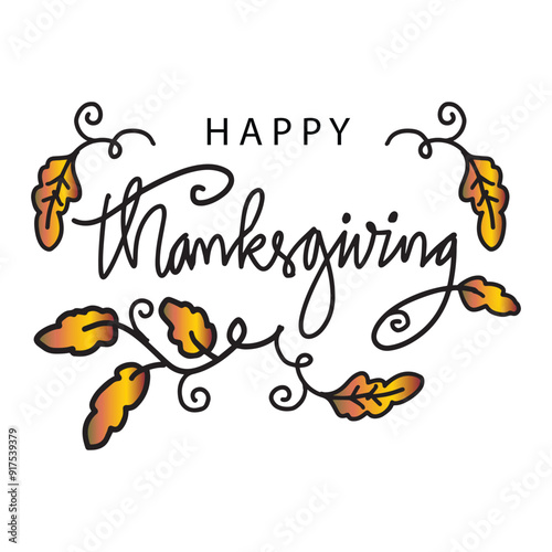 Happy Thanksgiving lettering. Hand drawn calligraphy. Vector illustration.
