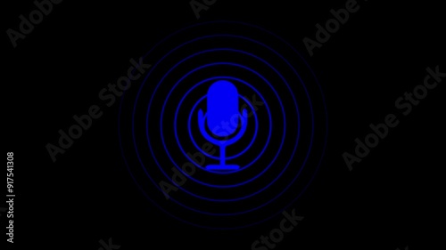 Microphone animation. sound wave on black background. Voice recording microphone button icon.
