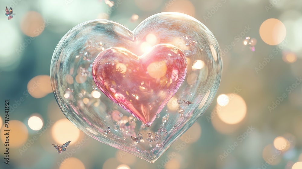 Magical Floating Heart Bubble Surrounded by Soft Light Magical Floating Heart Bubble Surrounded by Soft Light