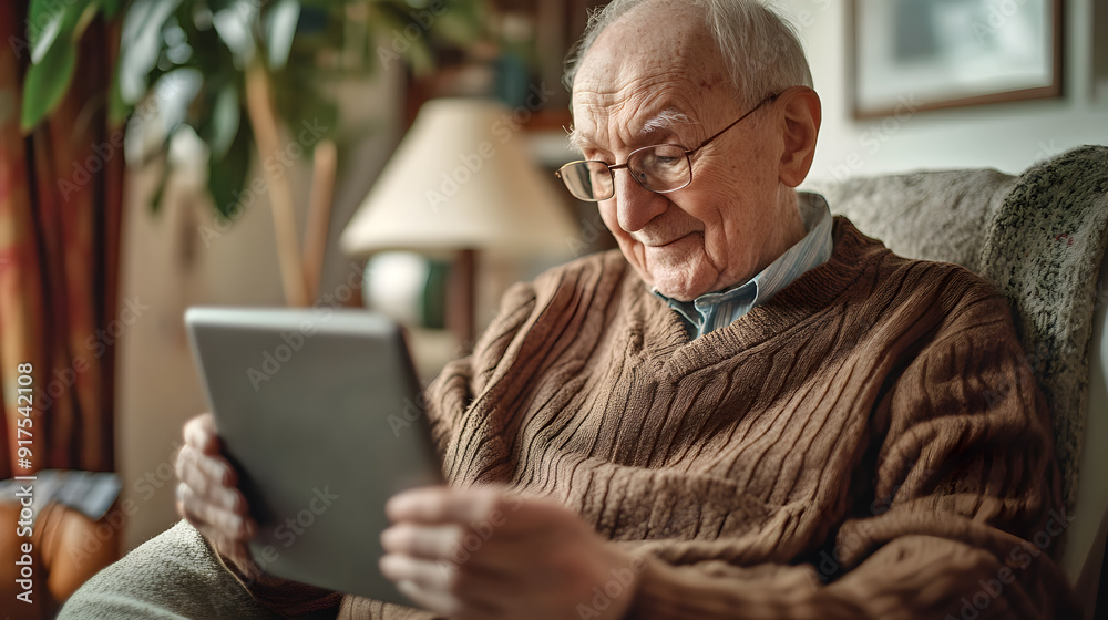 Elderly people using computers or tablets in the living room It shows seniors using technology and staying connected. Elderly people using computers or tablets in the living room It shows seniors using technology and staying connected.