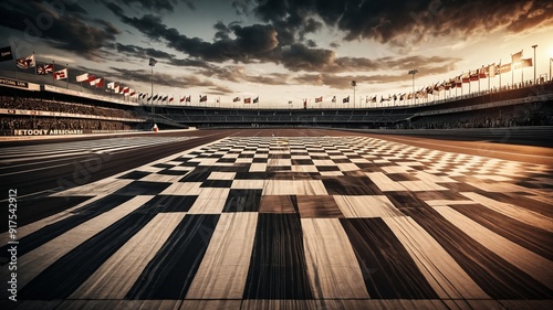 Checkered Finish Line at Sunset Race Track