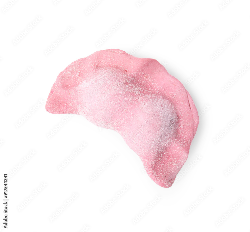 Fototapeta premium One frozen dumpling (varenyk) isolated on white, top view