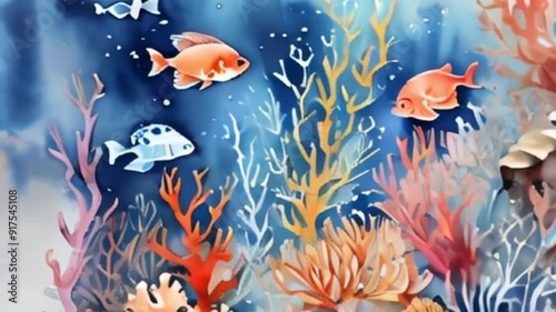 abstract Watercolor abstract under the sea, motion