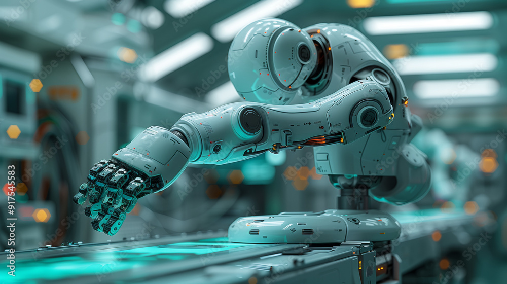 future robotic arms performing automated medical health care operation for future precision surgical robot and remote control hospital equipment as wide banner design