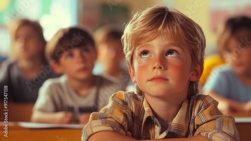 Young Boy Listening Attentively in Class.