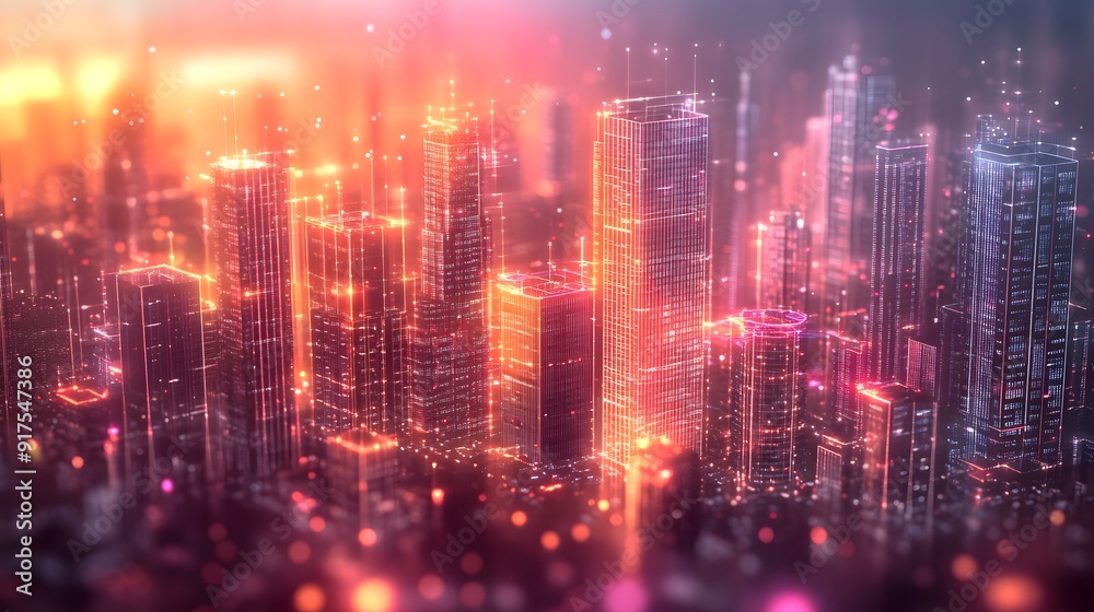 Digital Cityscape with Luminous Skyscrapers and Data Streams, Symbolizing Technological Integration in Urban Life Digital Cityscape with Luminous Skyscrapers and Data Streams, Symbolizing Technological Integration in Urban Life