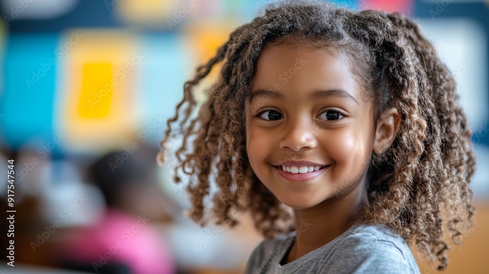 Portrait of a happy young girl in a classroom. Portrait of a happy young girl in a classroom.