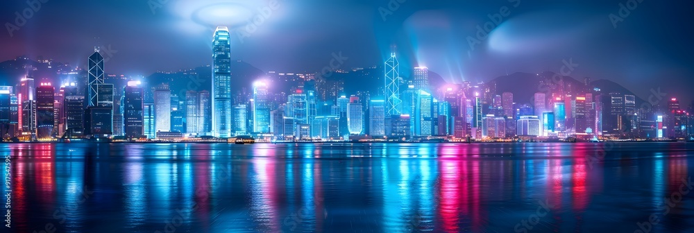 Dramatic night cityscape vector with glowing skyscrapers and detailed city skyline architecture Dramatic night cityscape vector with glowing skyscrapers and detailed city skyline architecture