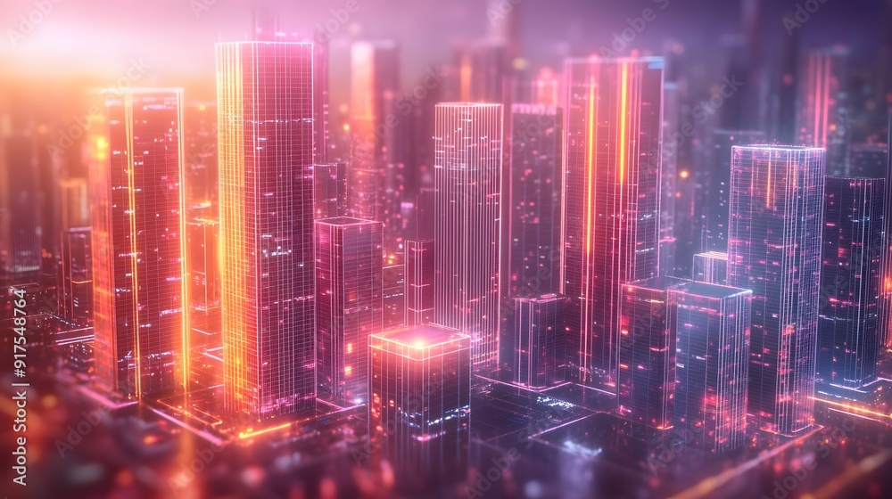 Digital Cityscape with Luminous Skyscrapers and Data Streams, Symbolizing Technological Integration in Urban Life Digital Cityscape with Luminous Skyscrapers and Data Streams, Symbolizing Technological Integration in Urban Life